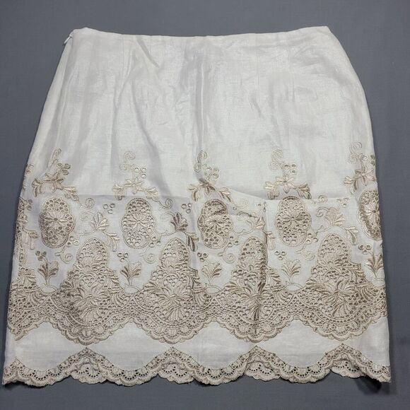 Ann Taylor Cream Mini Skirt Linen Floral Embroidery Petite NEW $128 Women Size 8 - Picture 1 of 10